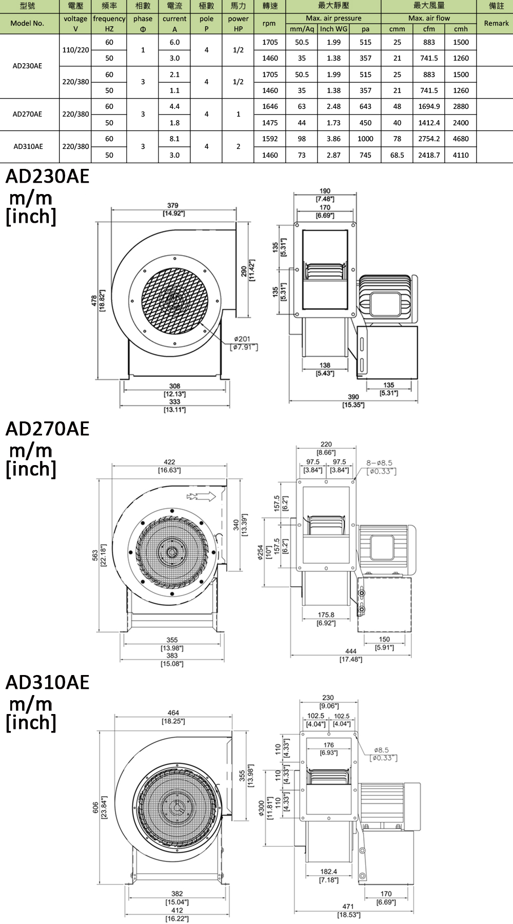 air blower AD230AE AD270AE AD310AE