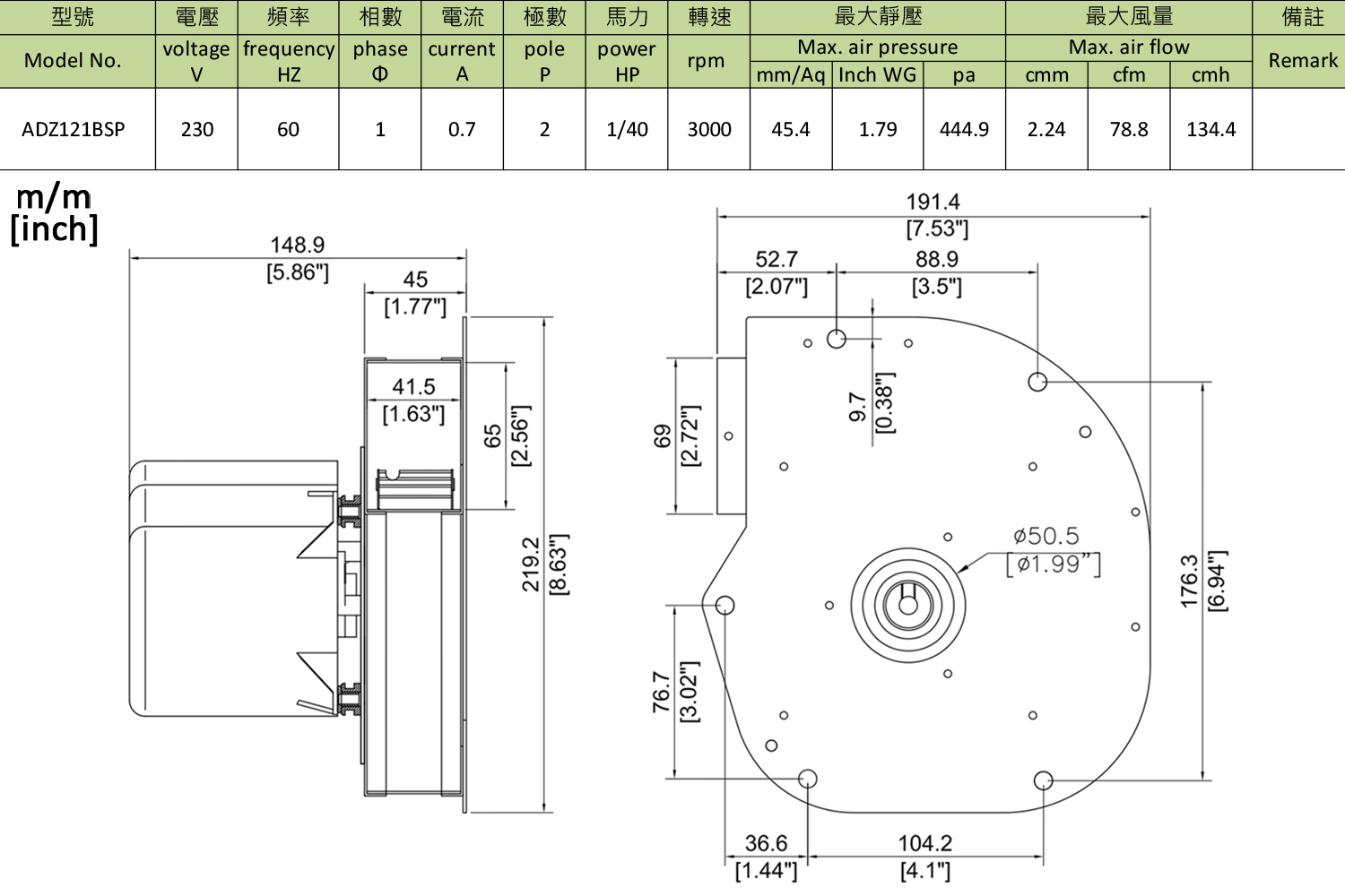 combustion blower ADZ121BSP